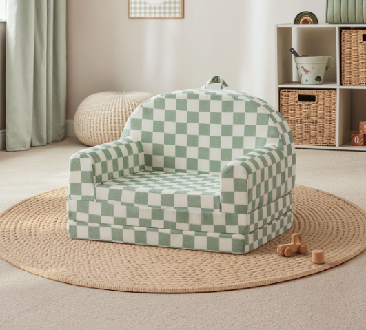 Sage Green Plaid 2-In-1 Soft Children's Sofa
